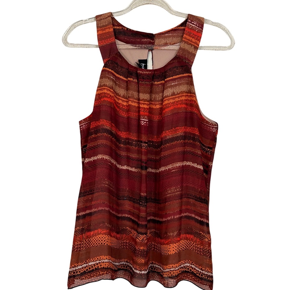 By‎ & By Womens XL Rust Orange Striped Tribal Halter Sleeveless Blouse Top